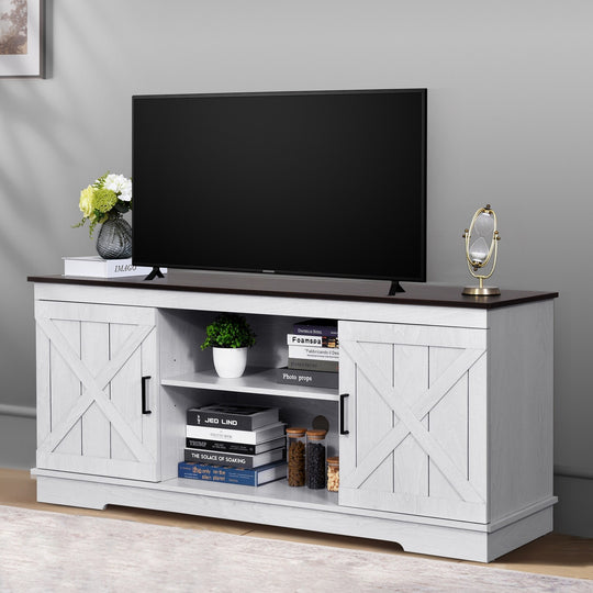 Farmhouse TV Stand with Barn Door Media Console Entertainment Center with Storage Cabinets