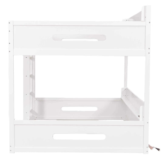 Queen over Queen Bunk Bed with Storage Shelves & USB Ports by