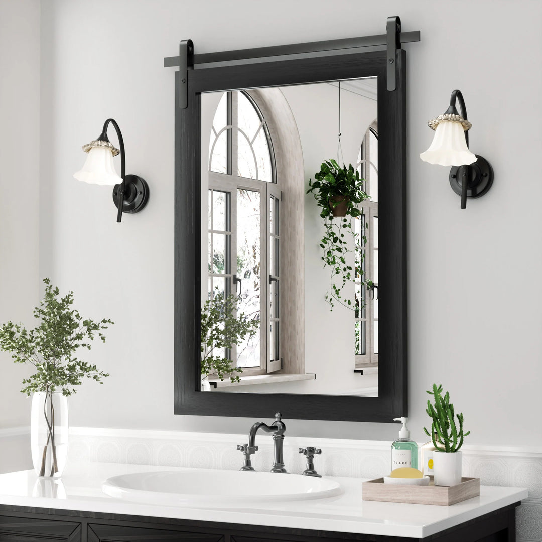Farmhouse Barn Door Solid Wood Frame Bathroom Vanity Wall Mirror