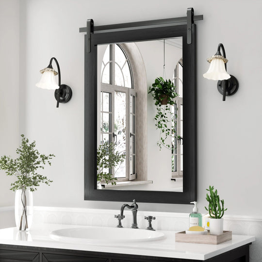 Farmhouse Barn Door Solid Wood Frame Bathroom Vanity Wall Mirror