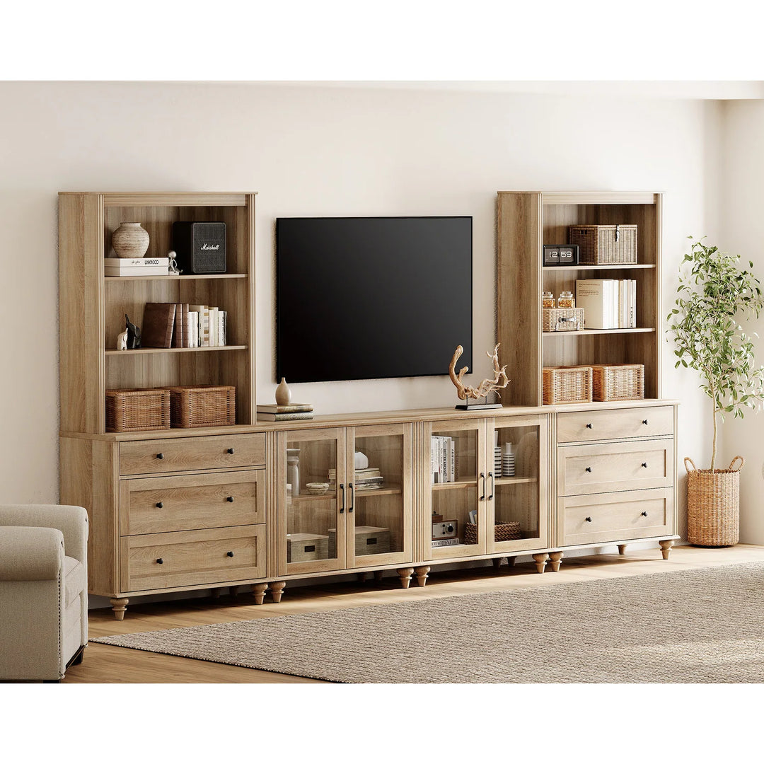 Entertainment Center with Bookshelves for Tvs up to 75", Oak
