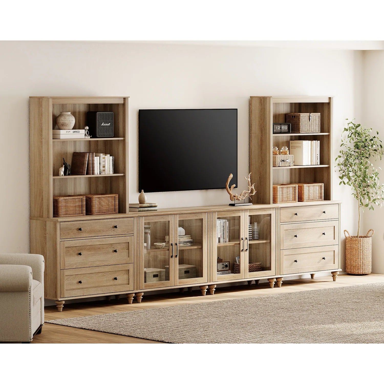 Entertainment Center with Bookshelves for Tvs up to 75", Oak