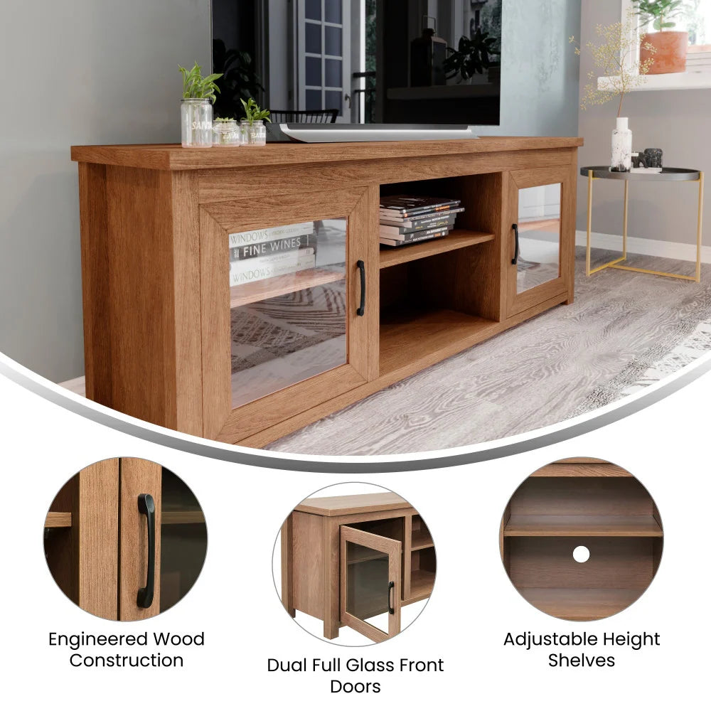 Classic TV Stand for up to 80" Tvs-Glass Fronted Doors-Modern Finish - 65"W X 16"D X 23.625"H