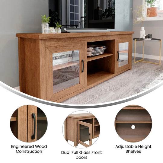 Classic TV Stand for up to 80" Tvs-Glass Fronted Doors-Modern Finish - 65"W X 16"D X 23.625"H