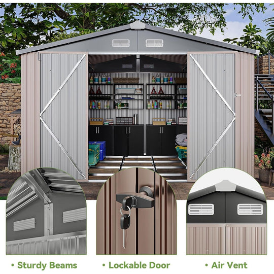 Outdoor Metal Storage Shed with Subfloor Channels ,Lockable Door, Vents for Patio