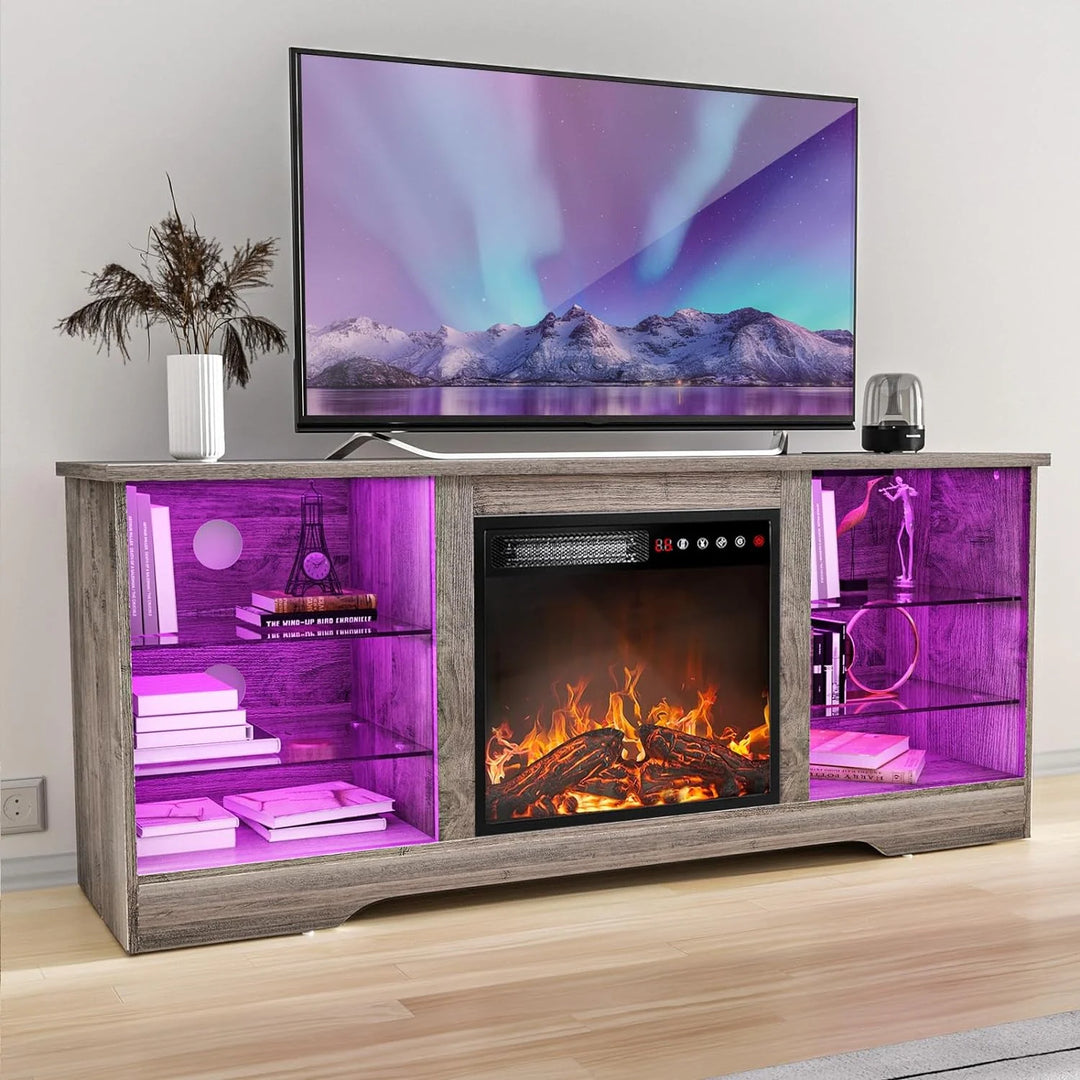 58" Fireplace TV Stand with 18'' Electric Fireplace,Modern Entertainment Center for 65'' Tvs,Tv Console