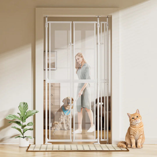 75"-98" Extra Tall Cat Gate, Clear Width Adjustable Pressure Mounted Pet Safety Gate with Auto-Close, No Drilling for Stairs, Kitchen, Hallway