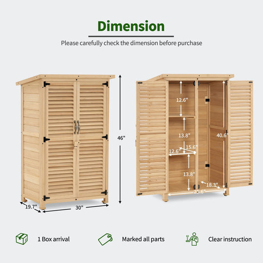 Outdoor Storage Cabinet Shed, Shuttered Doors with Lock, Wooden 0709 / 0808 / 1900