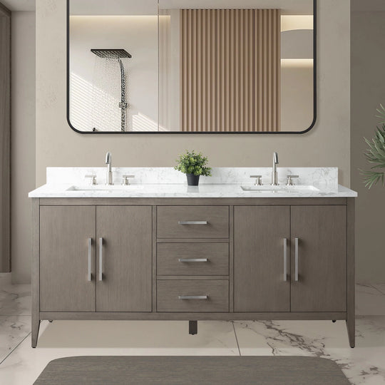 72" Double Sink Bathroom Vanity Cabinet with Engineered Marble Top