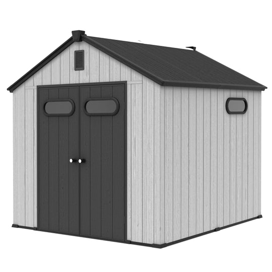 8X8/8X10/8X12 FT All-Weather Outdoor Resin Lockable Storage Shed with Windows Floor for Patio Furniture and Tools