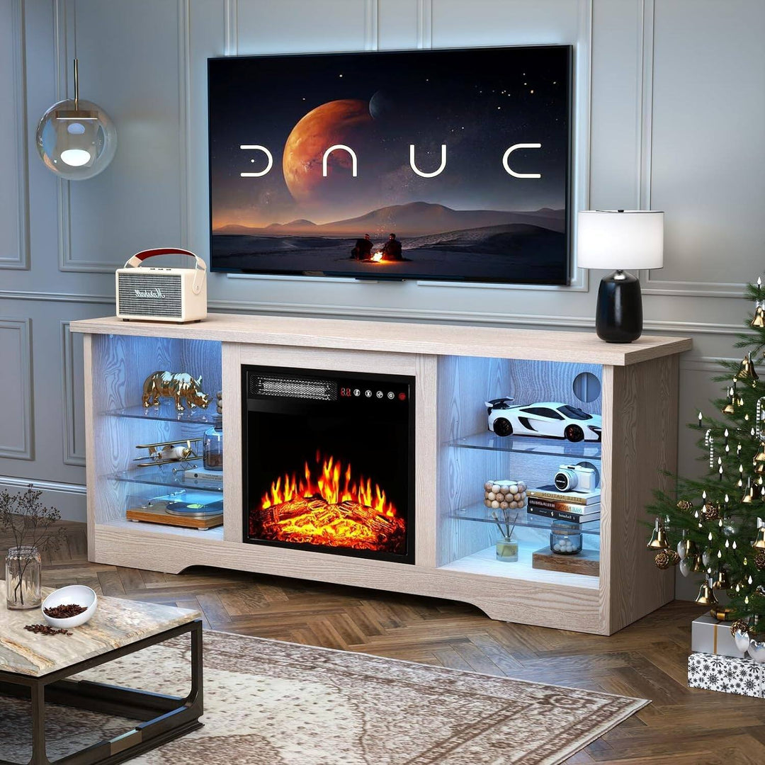 58" Fireplace TV Stand with 18'' Electric Fireplace,Modern Entertainment Center for 65'' Tvs,Tv Console