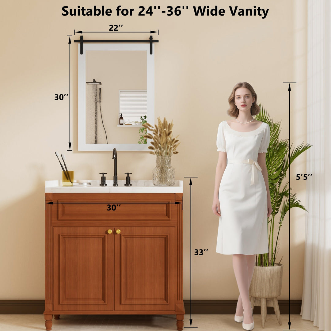 Farmhouse Barn Door Solid Wood Frame Bathroom Vanity Wall Mirror
