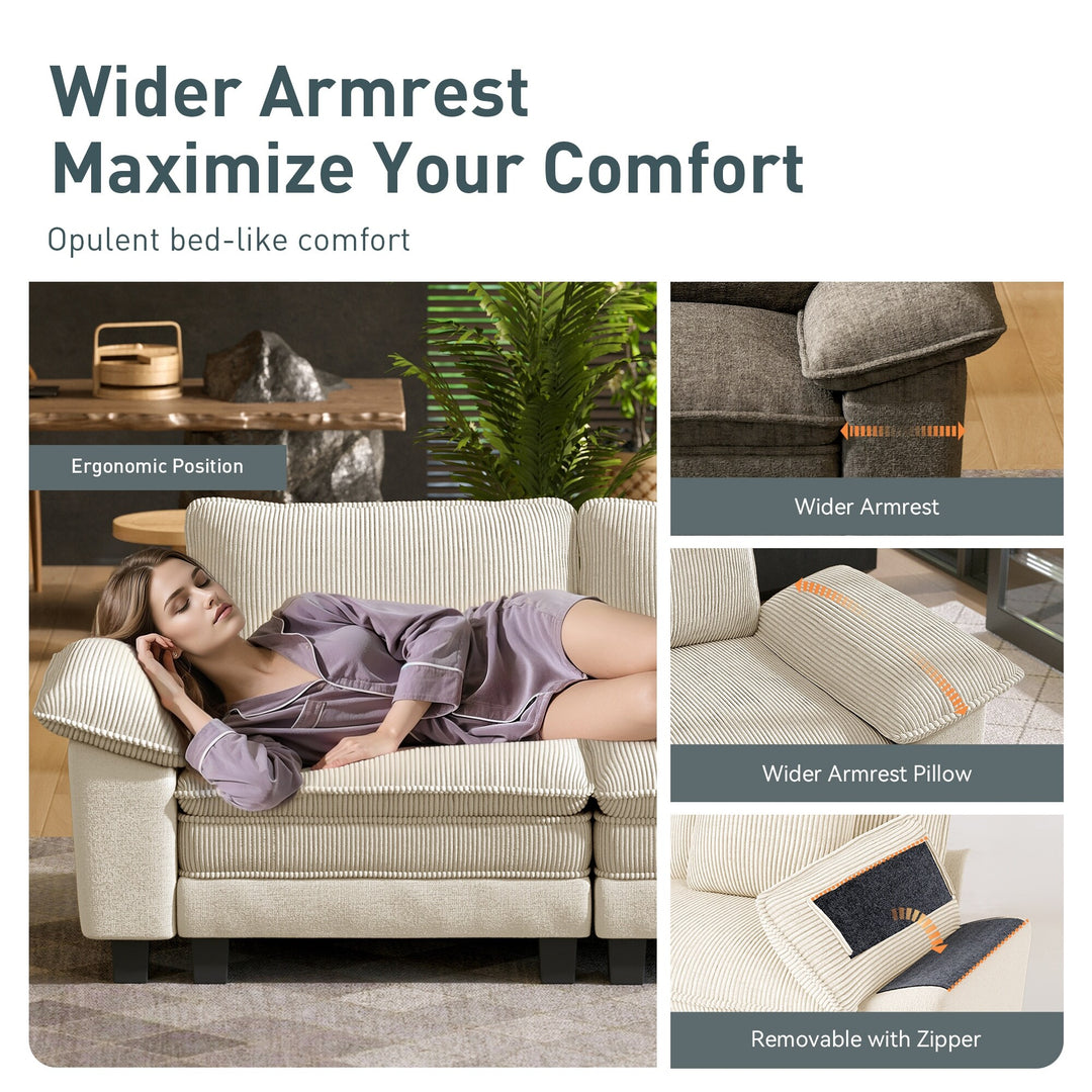 Cloud Modular Deep Seat Sofa, Chenille or Corduroy Sectional Couch with Removable Arms, 1–4 Seater