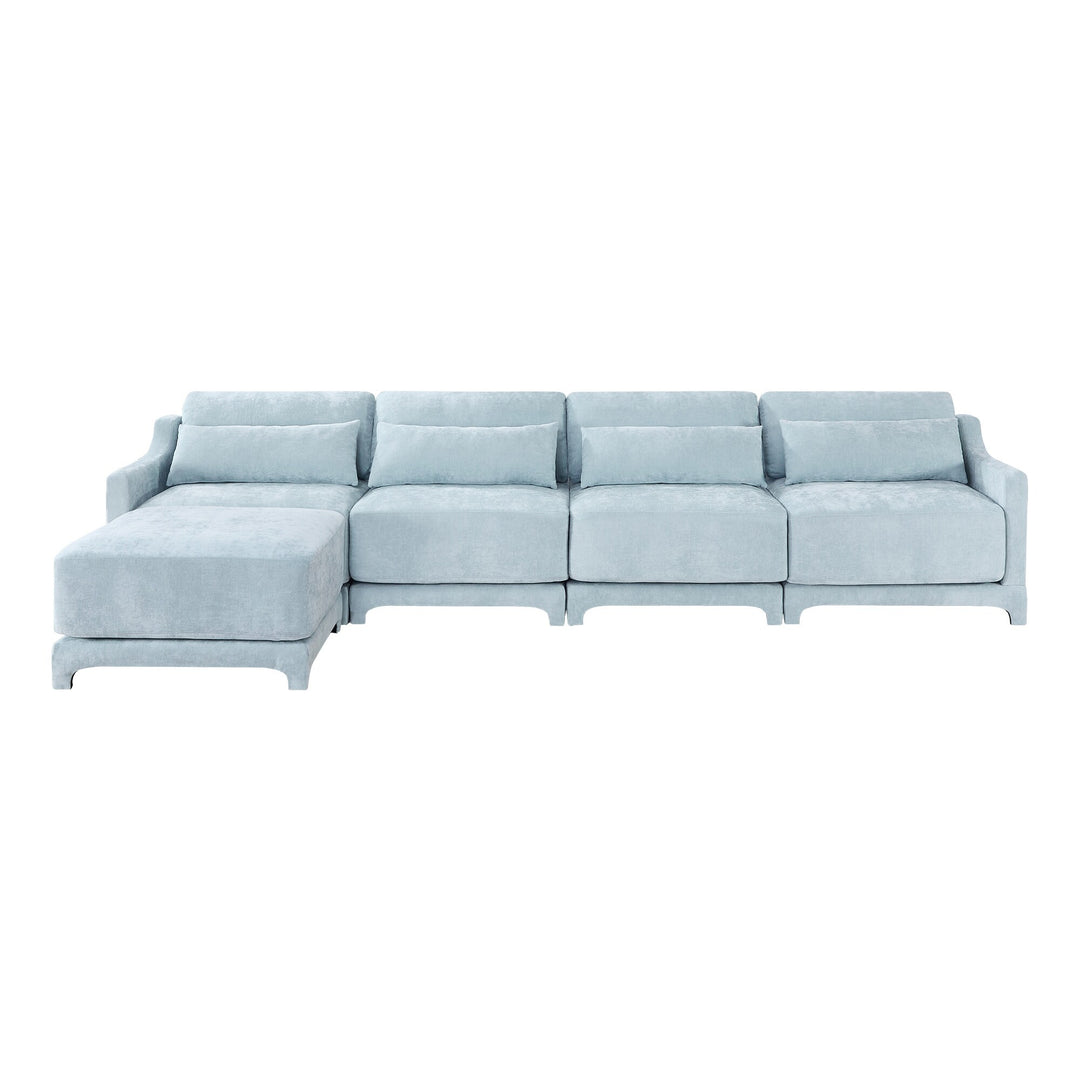 Modern Chenille 4-Seater Sofa with 2 Ottoman, Lumbar Cushions, Ergonomic Backrest, High-Resilience Spongeand Tufted Armrests