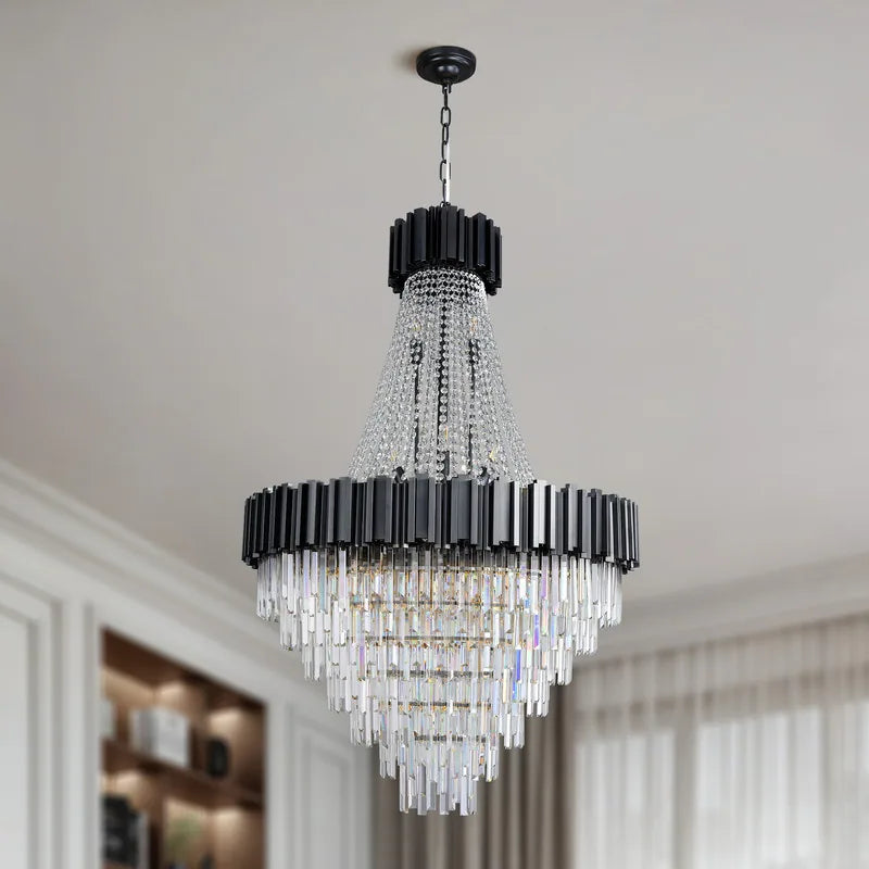 Large Crystal Chandelier - 35.4"Modern 6-Tier 17-Light Chrome Ceiling Light, Luxury K9 Crystal
