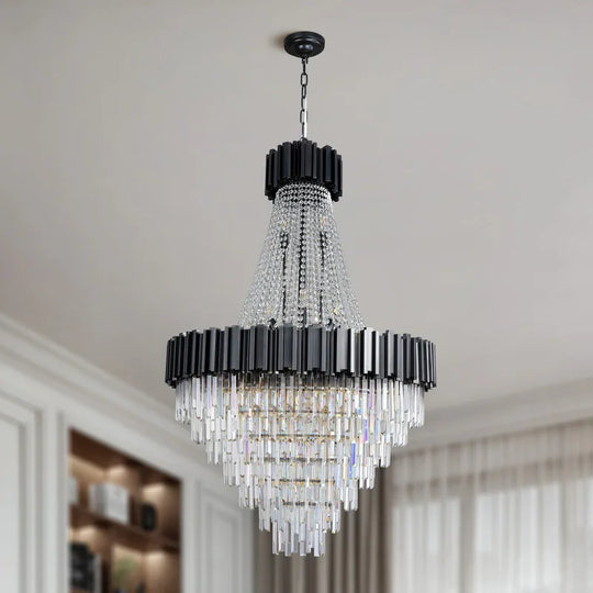 Large Crystal Chandelier - 35.4"Modern 6-Tier 17-Light Chrome Ceiling Light, Luxury K9 Crystal