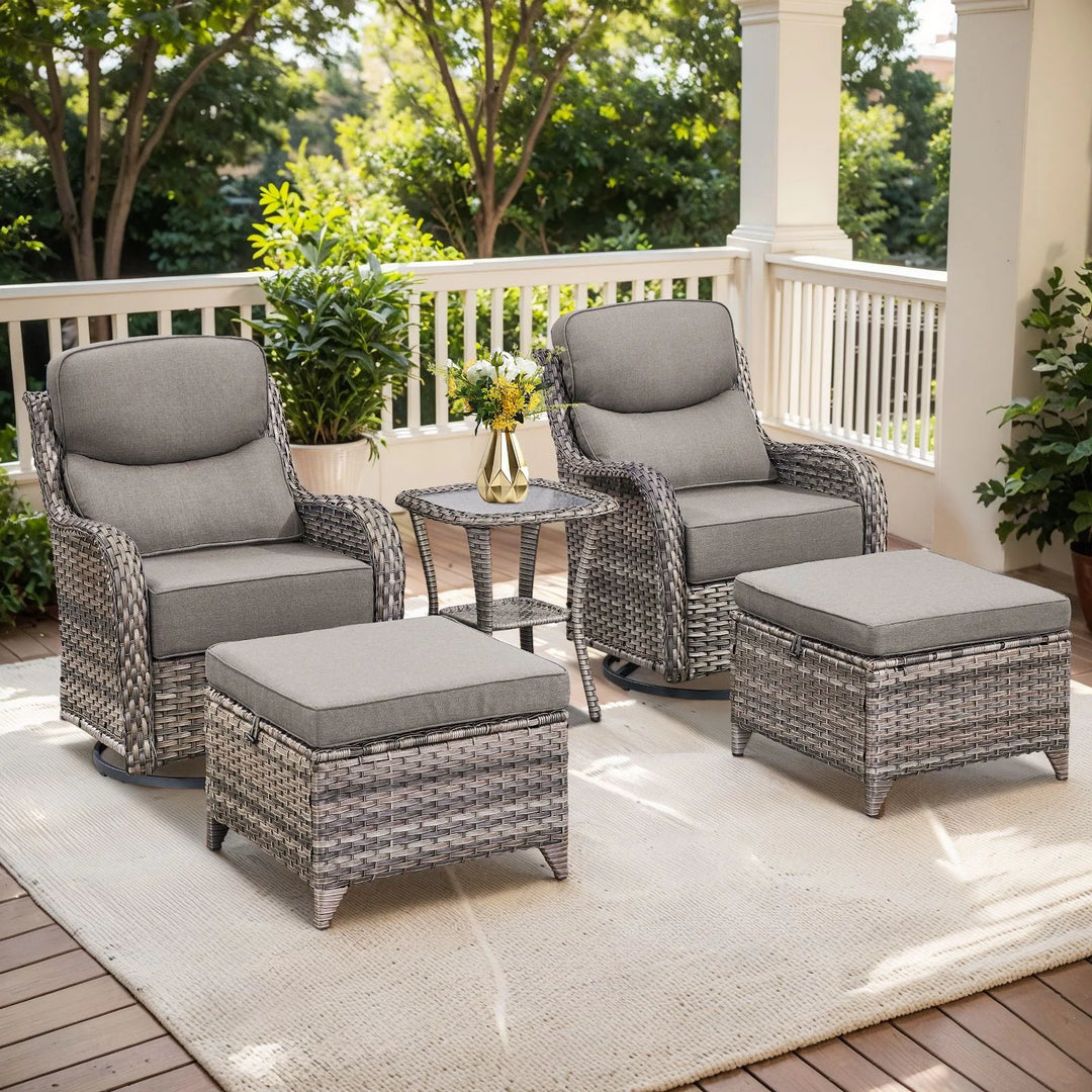 Outdoor Patio Sofa Swivel Chair with 6-Inch Thick Cushions Set