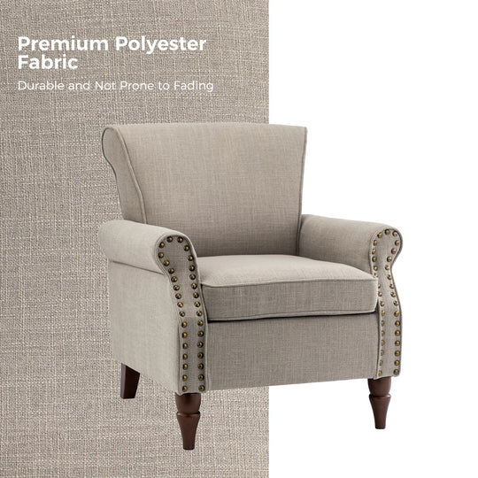 Nyctelius Upholstered Comfy Accent Chair with Turned Wooden Legs and Nailhead Trim Set of 2 by