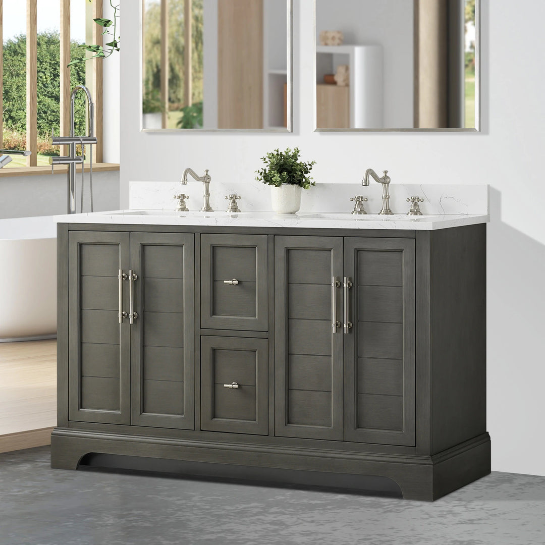 54" Double Sink Bathroom Vanity with Top & Backsplash