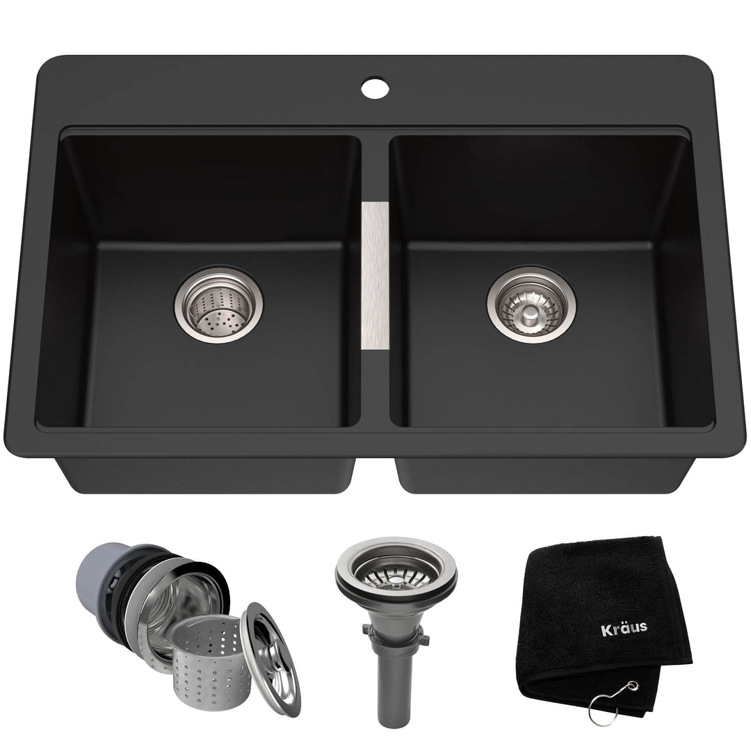 Granite 33 Inch 2-Bowl Undermount Drop-In Kitchen Sink
