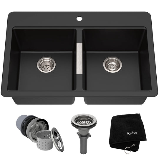 Granite 33 Inch 2-Bowl Undermount Drop-In Kitchen Sink