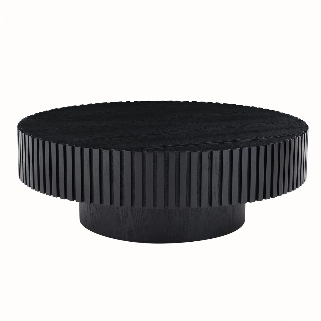 Modern Natural Black round Coffee Table with Sturdy Pedestal No Assembled