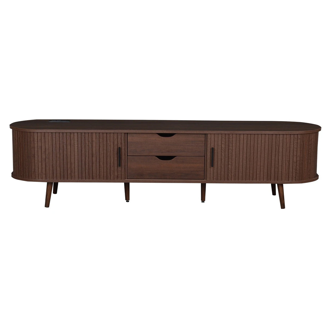 70 in Modern TV Stand with Rattan Doors - N/A