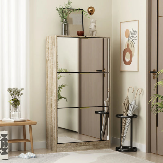 Mirrored Flip Drawer Shoe Cabinet Storage Cabinet Organizer