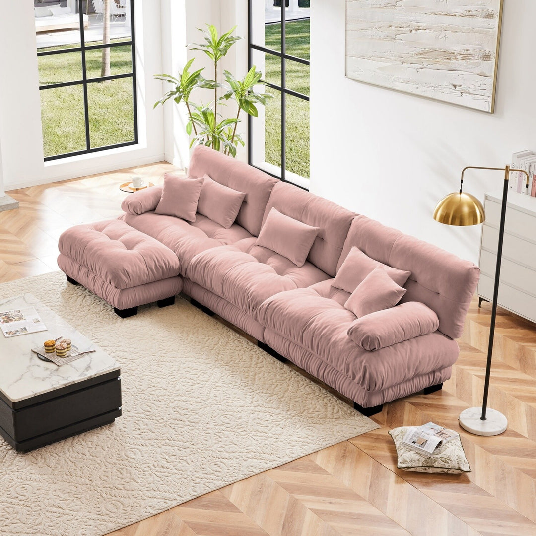 Luxury Chenille Modular Upholstered Sectional Sofa Couch with Convertible Ottoman