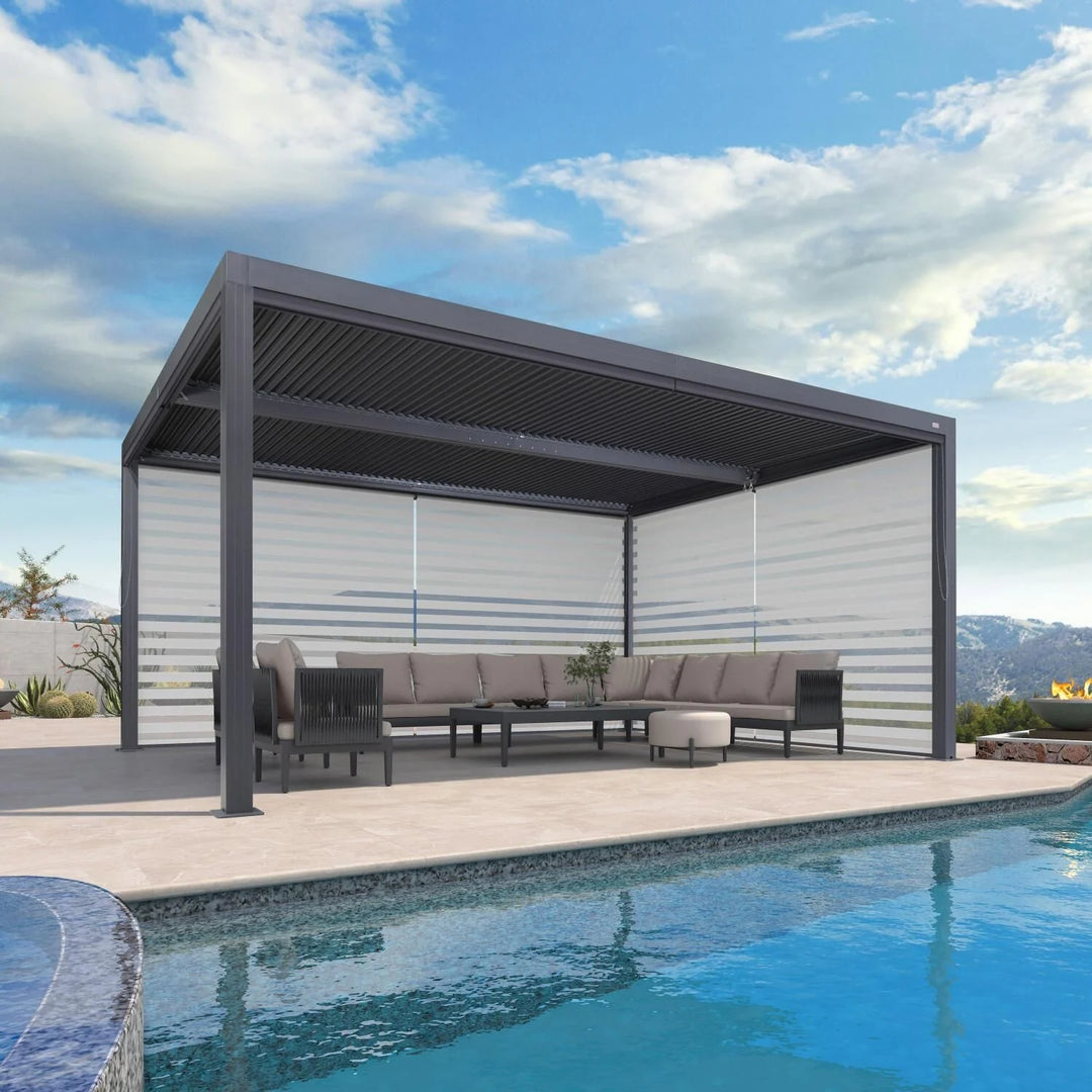 Grey Louvered Pergola Outdoor Aluminum Pergola with Adjustable Roof for Patio Grey Hardtop Gazebo