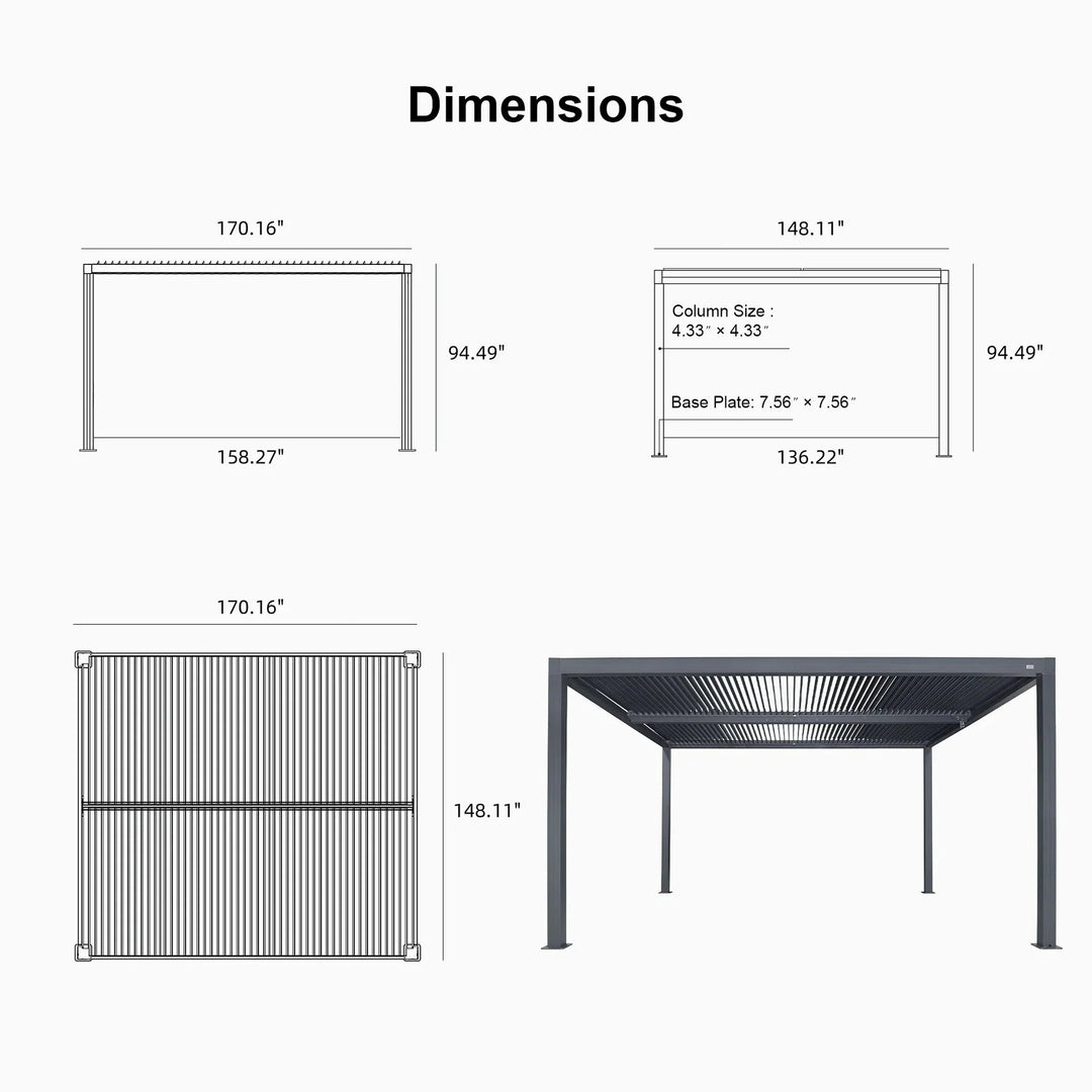 Grey Louvered Pergola Outdoor Aluminum Pergola with Adjustable Roof for Patio Grey Hardtop Gazebo