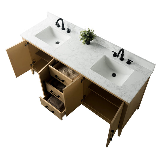 72" Double Sink Bathroom Vanity Cabinet with Engineered Marble Top