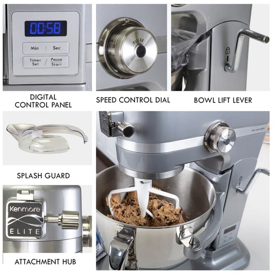 Elite 6 Qt Bowl-Lift Stand Mixer with Countdown Timer, 600 Watts