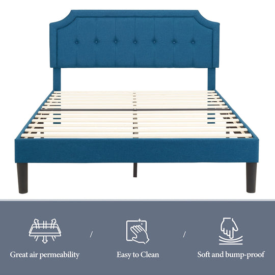 Javlergo Modern Upholstered Bed Frame with Height Adjustable Headboard Heavy-Duty Frame No Box Spring Needed