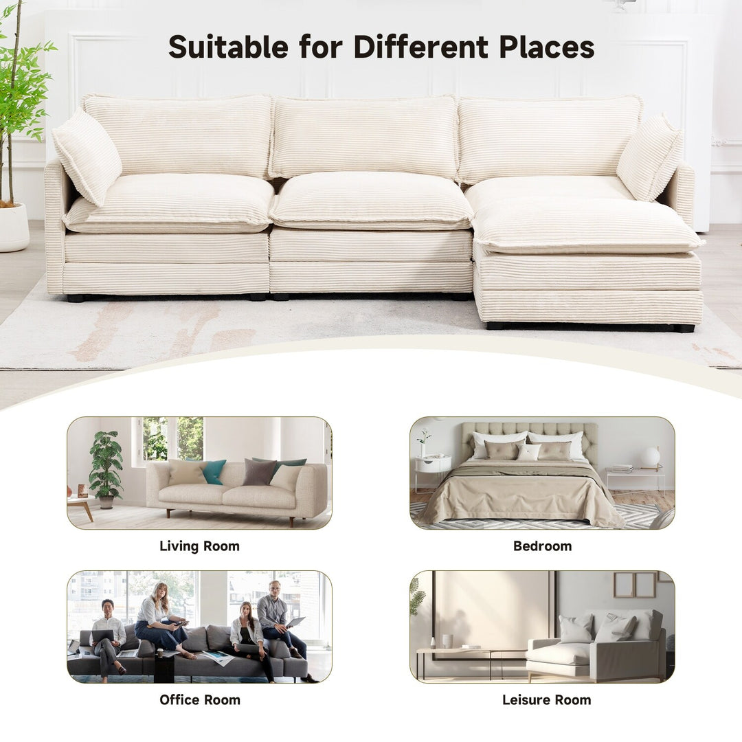 Corduroy Sectional Sofa with Removable Ottomans & Ultra-Soft Cushions for Living Room & Bedroom