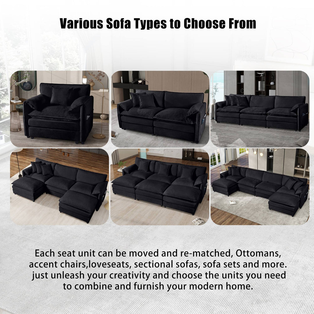 - 6-Piece Modular U-Shaped 143.31" Sectional Sofa with 2 Movable Ottomans