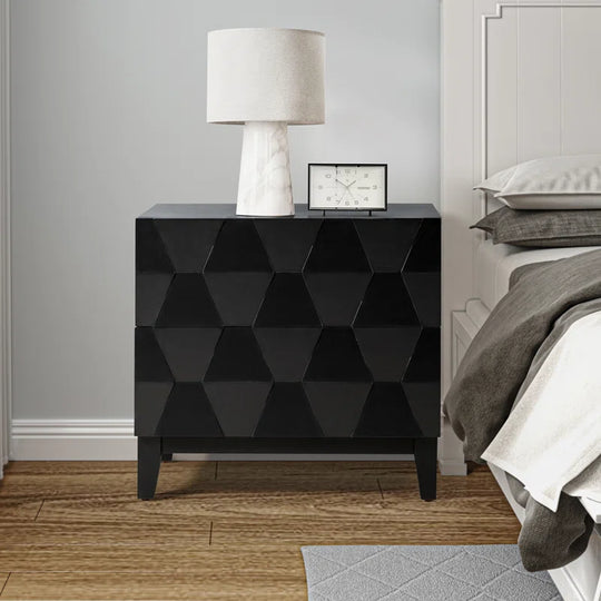 Sara Midcentury Modern 26''W 2-Drawer End Table with Charging Station and Solid Wood Legs