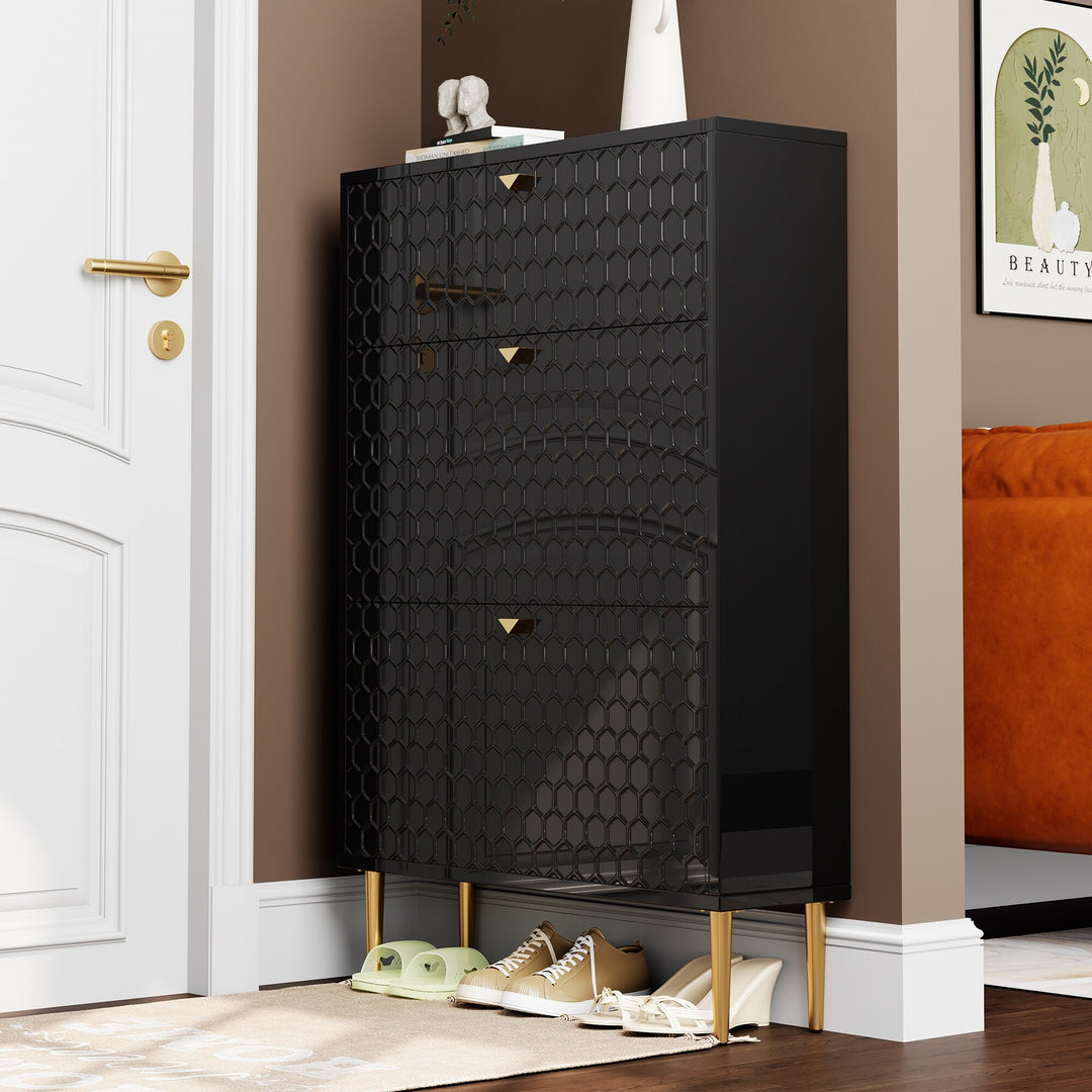 Wood 24 Pairs Shoe Storage Cabinet with 3 Flip Drawers