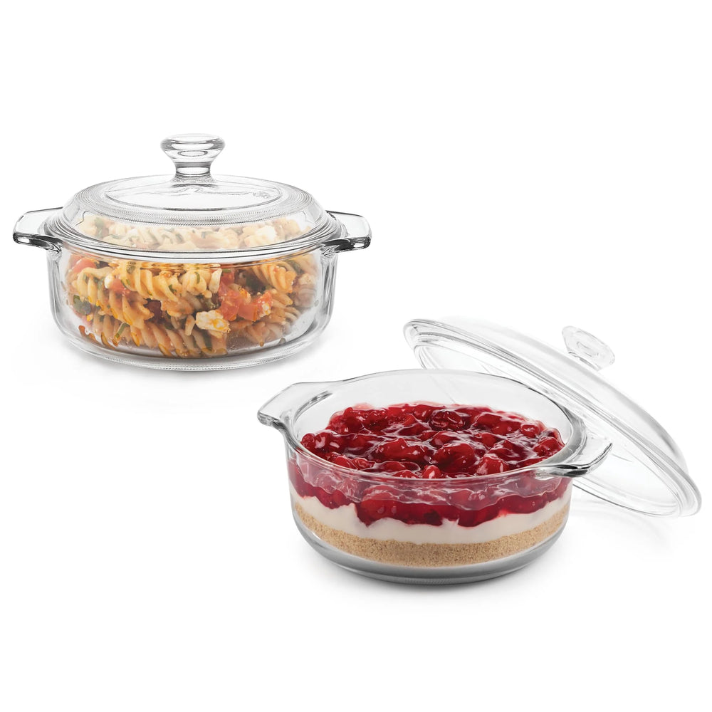 Baker'S Basics 2-Piece Glass Casserole Baking Dish Set with Glass Covers