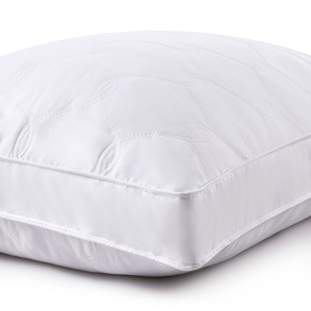 2 Pack Goose Feather down Pillows with Quilted Cotton Cover - White