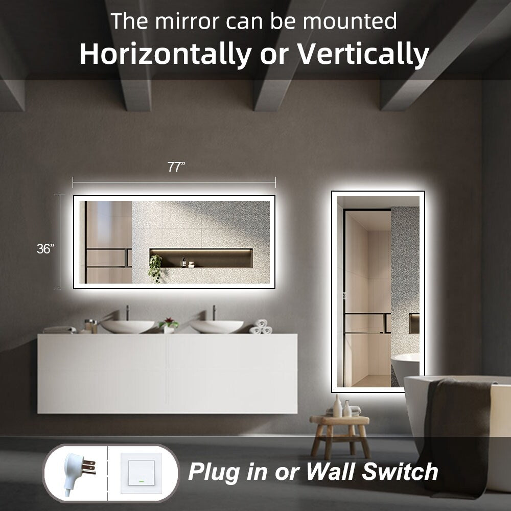 Extra Large Black Frame LED Bathroom Vanity Mirror with 3 Years Warranty and UL Certified