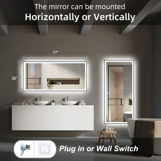 Extra Large Black Frame LED Bathroom Vanity Mirror with 3 Years Warranty and UL Certified