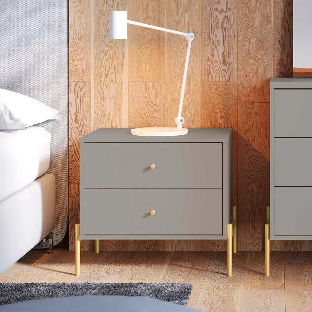 Jasper Nightstand with Steel Gold Legs in White Gloss