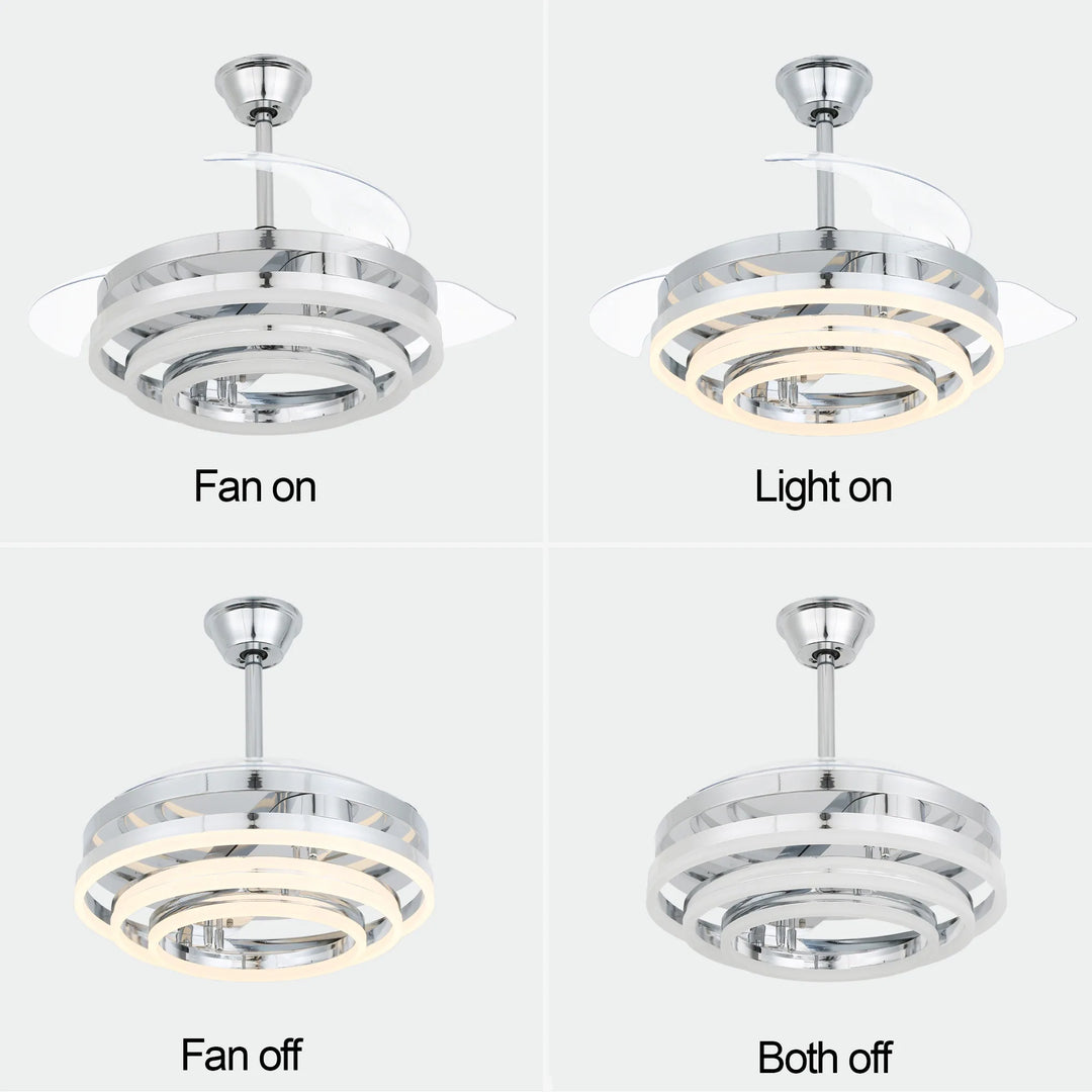 42In. DIY Shape Retractable Ceiling Fan with Lights, 6-Speed DC Motor Modern Ceiling Fan with LED Light and Remote