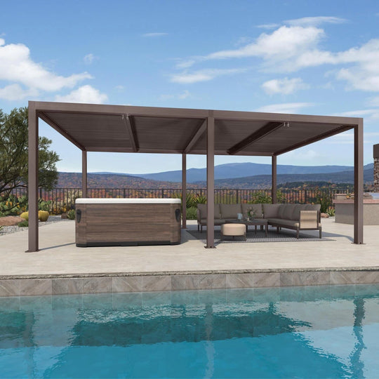 Bronze Louvered Pergola with Adjustable Roof for Deck Backyard Garden Hardtop Gazebo