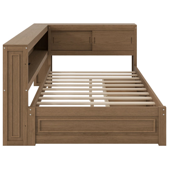 Full Size Wood Daybed with Storage Shelves, USB, LED, and 2 Drawers