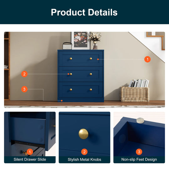 Set of 2 Modern Nightstands with 3 Drawers