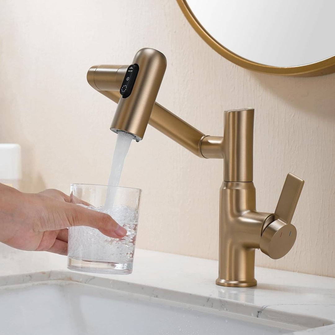 Rotatable Bathroom Faucet with Temperature Display in Fahrenheit (Batteries-Free), BF2204