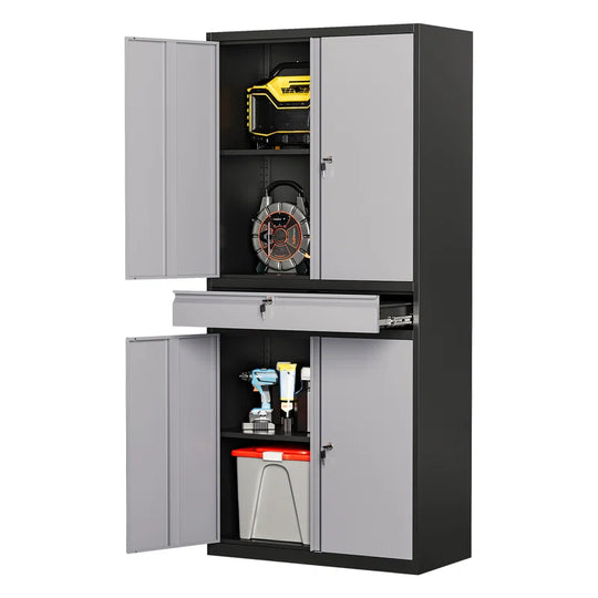 Agilar Locking Metal Garage Cabinet with Adjustable Shelves & Tool Drawer ( 71'' H X 31.5'' W X 15.7'' D)