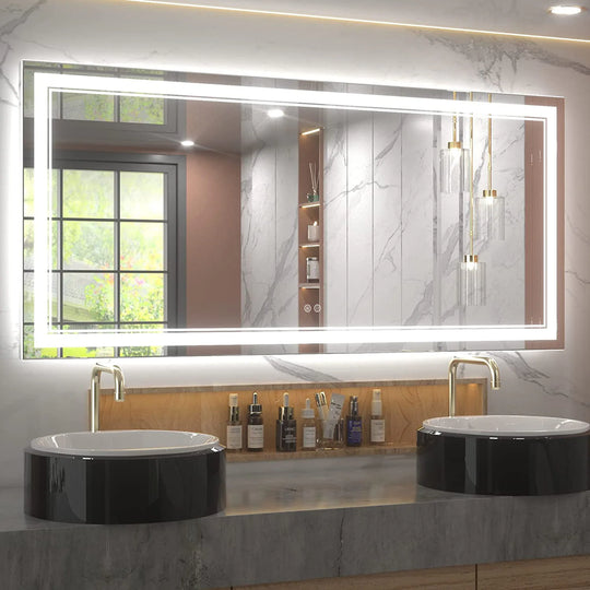 Full Size Front & Back LED Lighted Anti-Fog Tempered Glass Wall Bathroom Vanity Mirror, 3-Year Warranty & ETL Certification